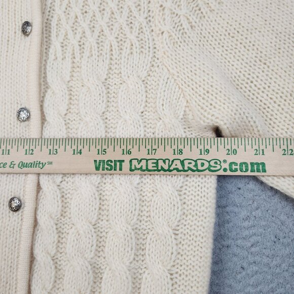 Vtg Robert Scott Ltd Shetland Wool Cable Knit Floral Button Sweater Size 38 Med - Picture 5 of 10